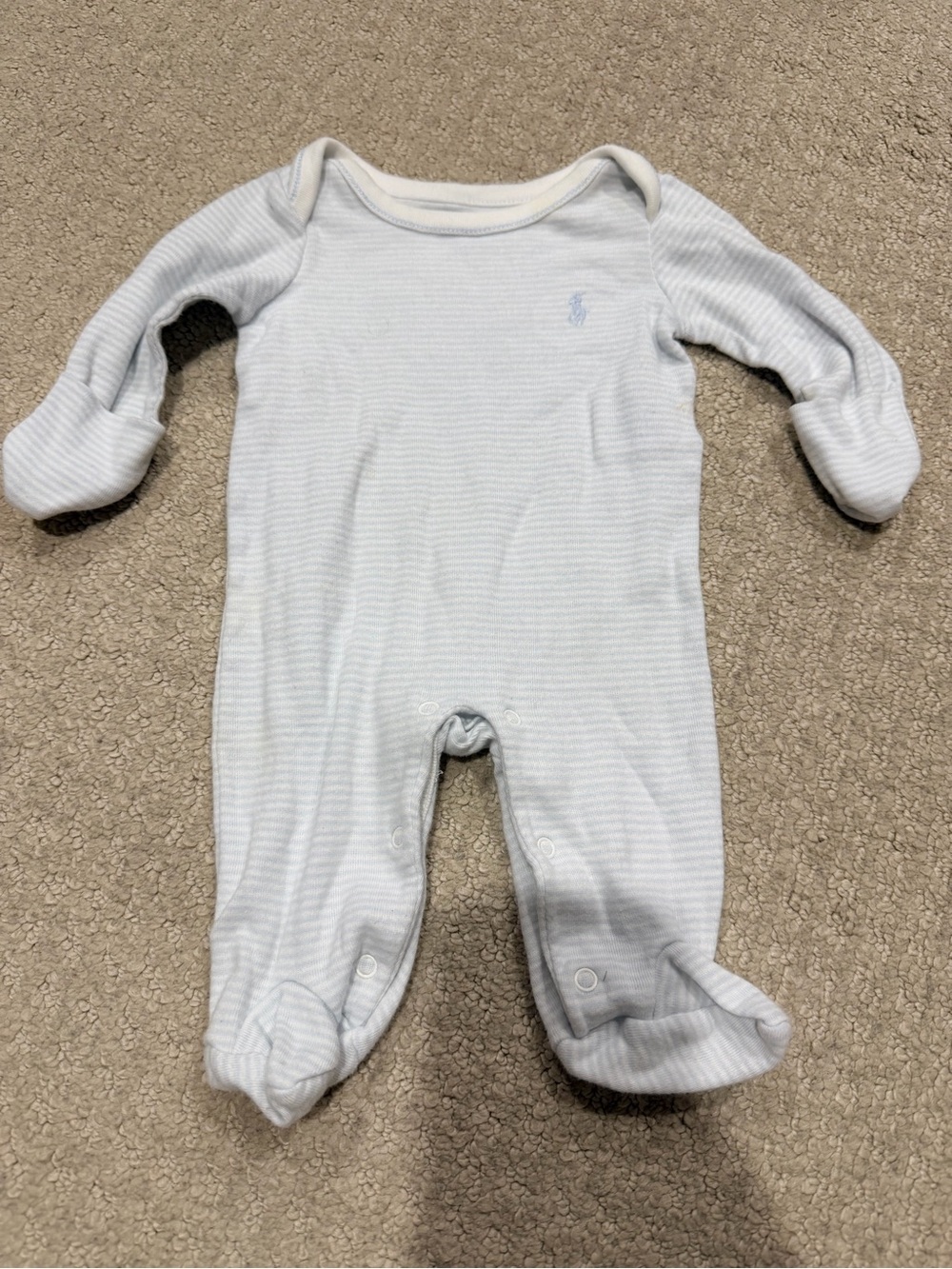 Ralph Lauren Light Blue & White Striped Footed One-Piece